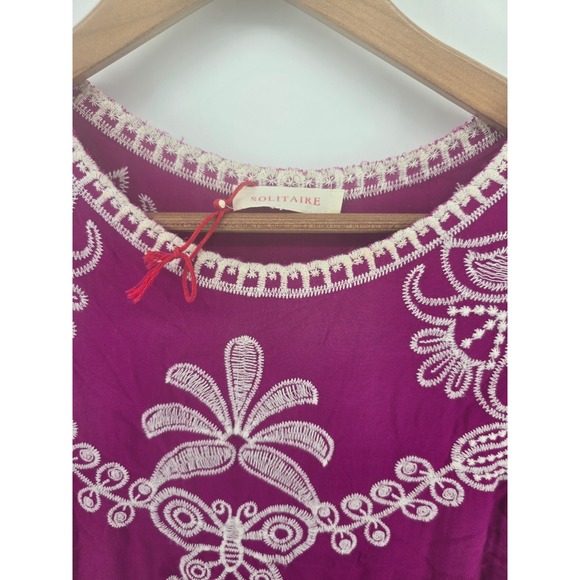 Solitaire Embroidered Tunic Top Magenta 100% Rayon 3/4 Sleeve Medium - Picture 2 of 4